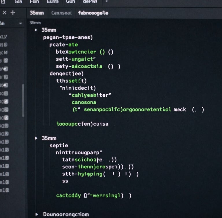 Minimalist tech photography, cool dim studio lighting, deep slate and forest green accents, sharp macro focus, 35mm, close-up of a clean code editor with well-structured syntax on a dark screen.