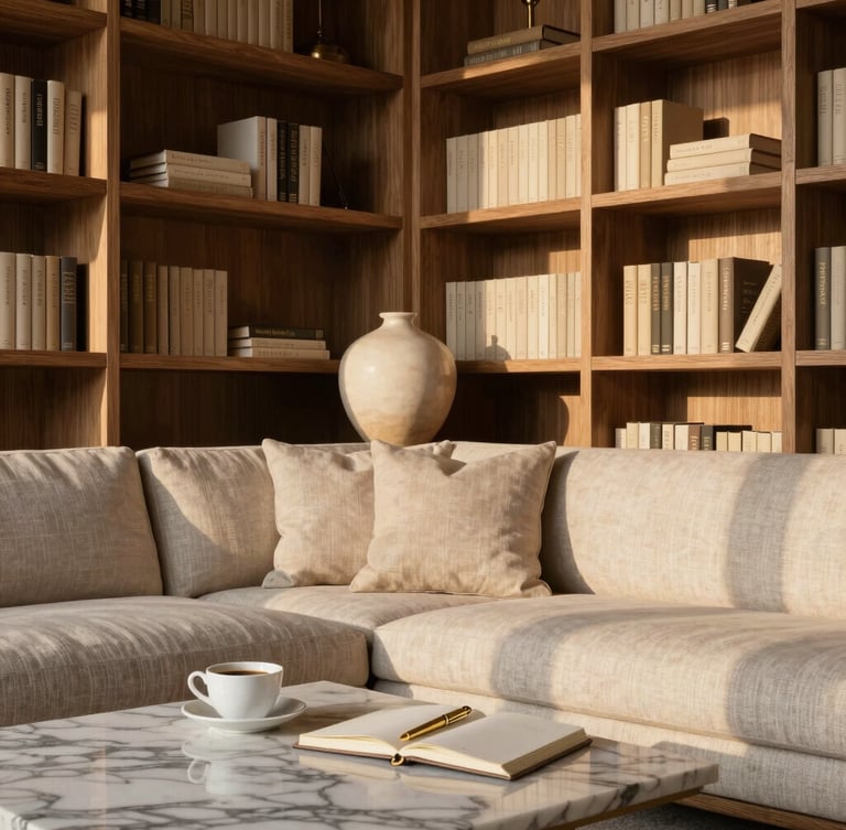 Minimalist architectural detail of a warm travertine stone arch, soft shadows, quiet luxury aesthetic, warm beige tones, editorial photography