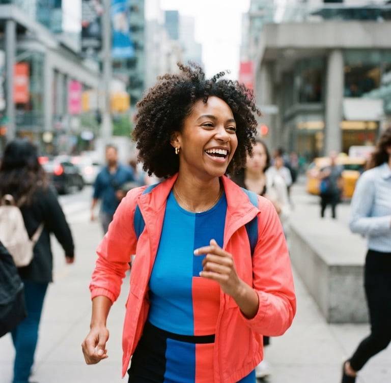 Vibrant campaign mockup in a dynamic urban setting, electric blue and vivid coral color blocks, high-key photography, tight crop, modern editorial, 35mm