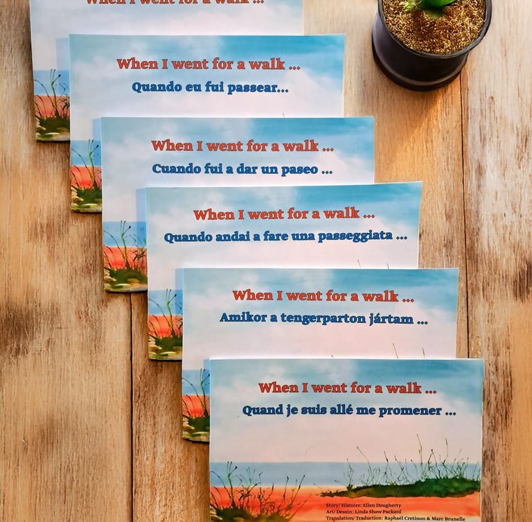 Ellen's "When I went for a book..." books in 6 languages.