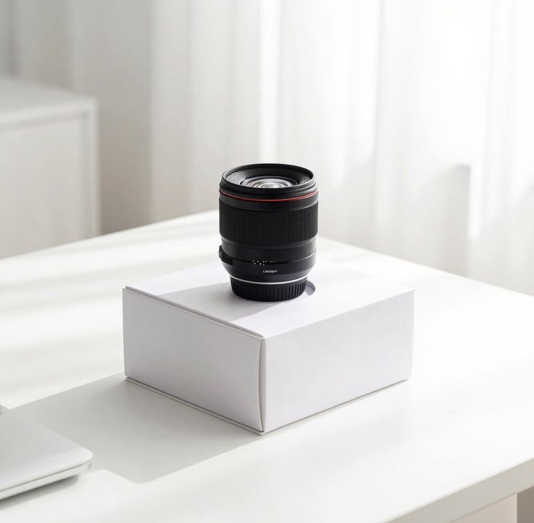 bright high-key product photography, soft natural daylight, a modern minimalist desk setup with a curated tech gadget being unboxed, clean background, 35mm lens