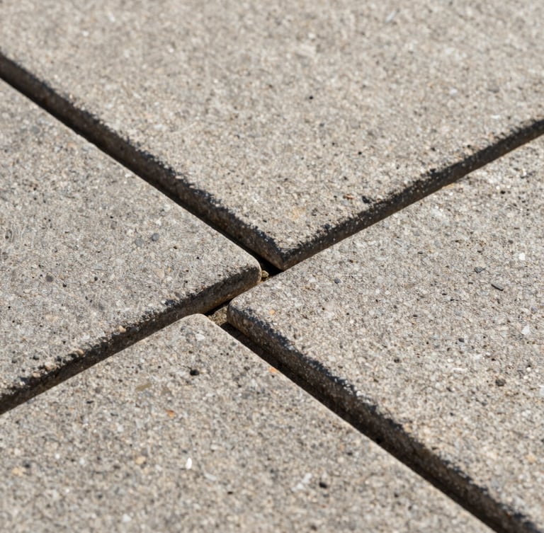 Close-up macro photo of interlocking natural stone paving joints, showing millimeter-precise alignment, clean geometric lines, harsh midday sun casting sharp shadows, highlighting texture and durability