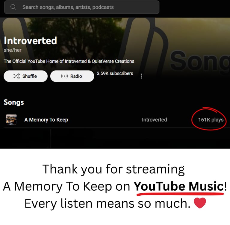 A Memory To Keep number of plays on YouTube Music