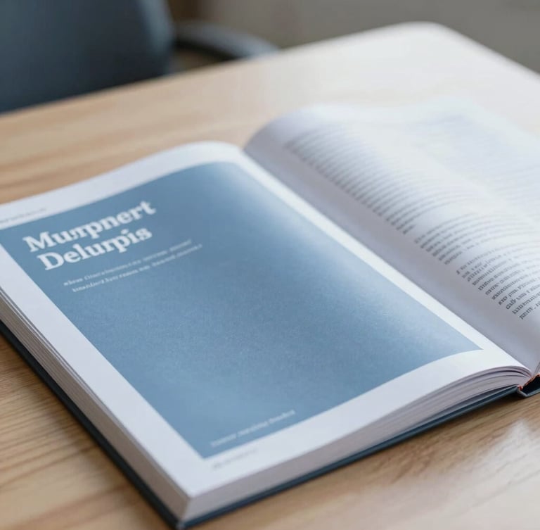 An editorial close-up of a peer-reviewed journal manuscript on a clean wooden desk, soft natural daylight, shallow depth of field, cool slate blue tones, 35mm
