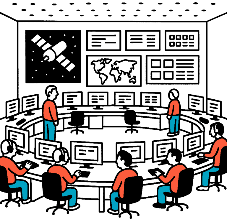 Drawing of a Spacecraft Operations Centre