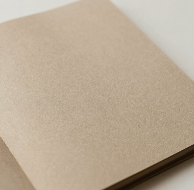 Close-up of a tactile embossed paper brand book, warm sand and taupe tones, soft natural daylight, minimalist composition, 35mm