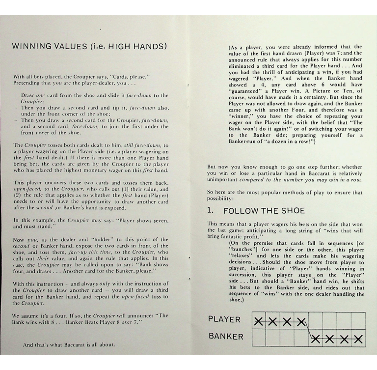 Sahara gaming guide Baccarat