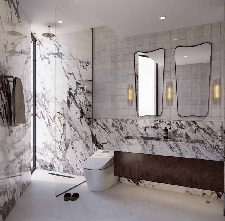 Luxury bathroom with Calacatta Viola marble Dubai