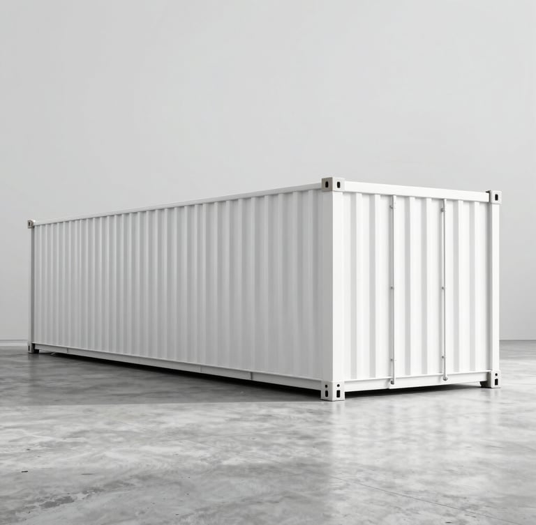 Bright, high-key commercial photograph of a structured shipping bay in a modern logistics warehouse, soft natural lighting, clean gray concrete floors.