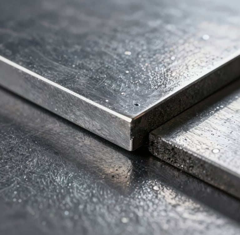 Macro extreme close-up of a flawless textured slate gray powder-coated steel plate, sharp metallic reflections, dramatic side lighting.