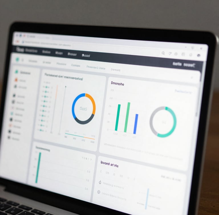 Close-up of a high-resolution SaaS dashboard interface showing clean layout and data visualization under cool studio lighting.