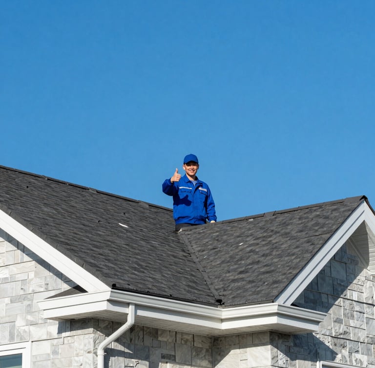 Our crew member on a residential roof. Huntsville local Roofing Partner. Asphalt Shingles