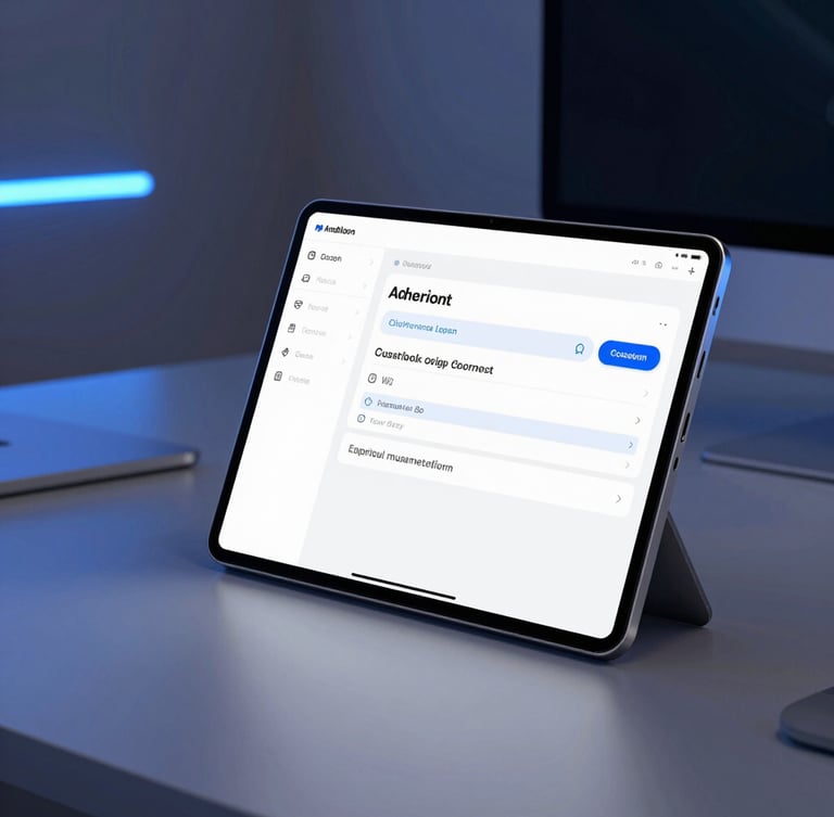 Sleek tech photography of a modern workspace, a clean Android device mockup showing a high-contrast terminal interface, cool ambient studio lighting with neon blue accents, shallow depth of field.