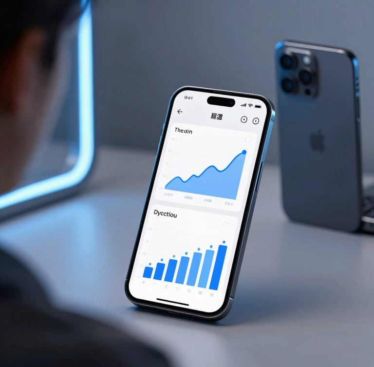 Sleek tech photography, cool ambient studio lighting with neon blue accents, modern minimalist Android device mockup showing clean system utility interface with electric blue graphs, shallow depth of field, over-the-shoulder perspective