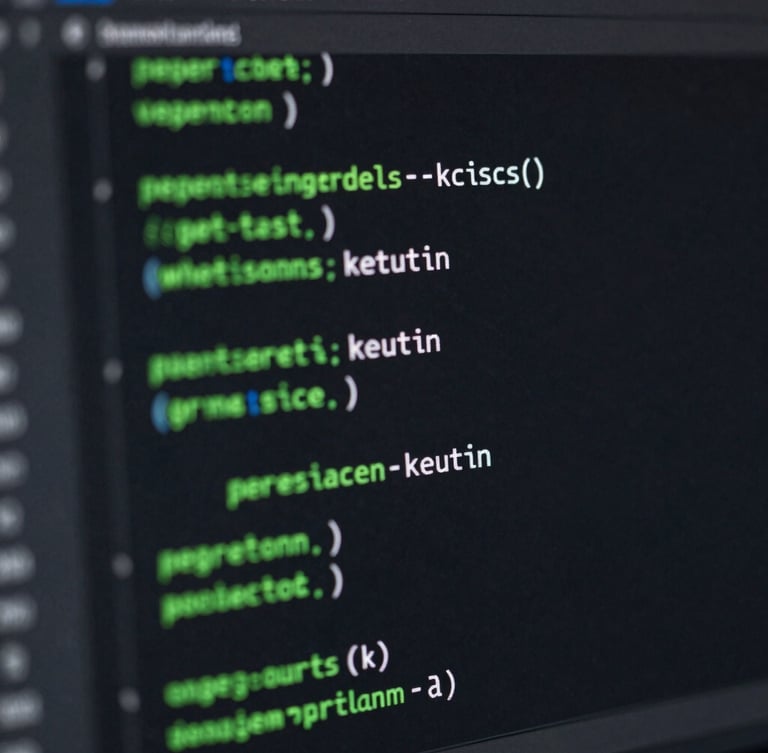 Macro shot of a dark-themed code editor displaying clean Kotlin structures, glowing green syntax highlights, shallow depth of field.