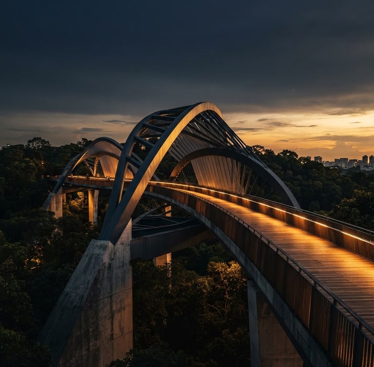 Wide-angle architectural photography of a modern concrete and steel building under dramatic golden hour light, sharp focus, clean structural geometry, 35mm