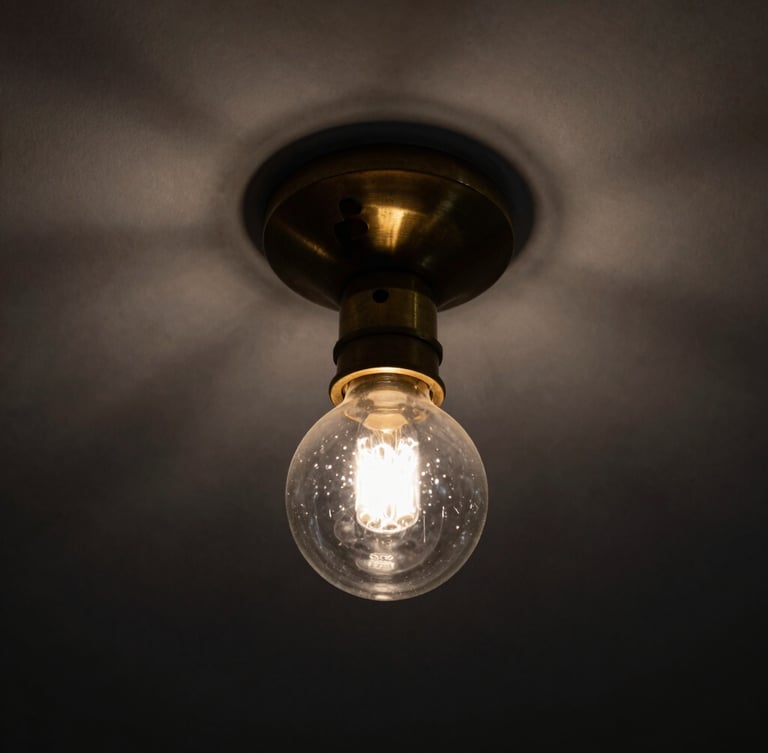 Tight macro shot of a cast brass and hand-blown glass joint on a minimalist ceiling fixture, dramatic chiaroscuro lighting, deep shadows, 35mm