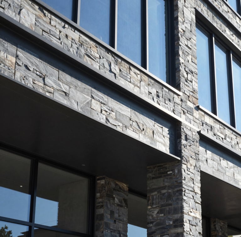 Sharp architectural photography of a modern Ontario commercial building frame under bright natural daylight, clean steel beams, cool slate tones, 35mm
