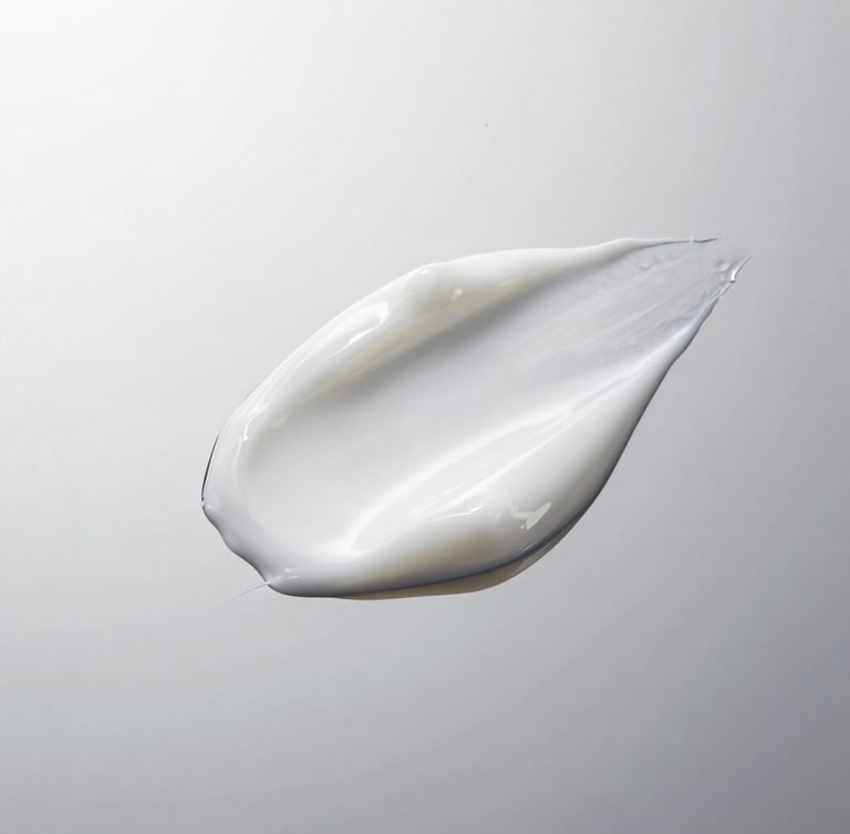 Macro high-definition shot of a rich, luxurious white cosmetic mask cream being scooped, clean reflective silver surface, high-key studio lighting, crisp focus