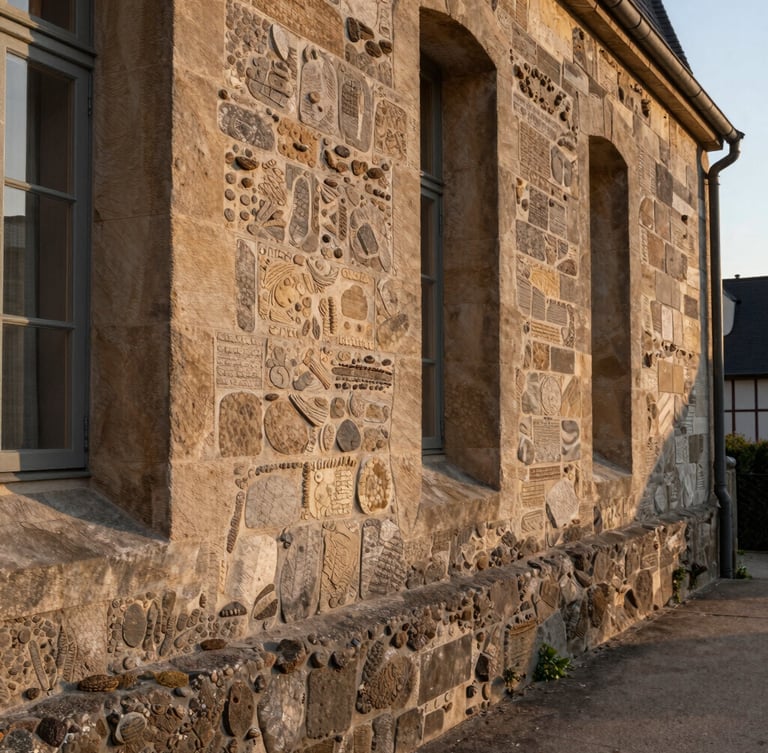 Vue rasante et architecturale d'une terrasse en pierre naturelle de Bourgogne parfaitement ajustée, bordée d'un buis taillé au cordeau, lumière dorée de fin de journée soulignant la texture de la pierre, cadrage serré.