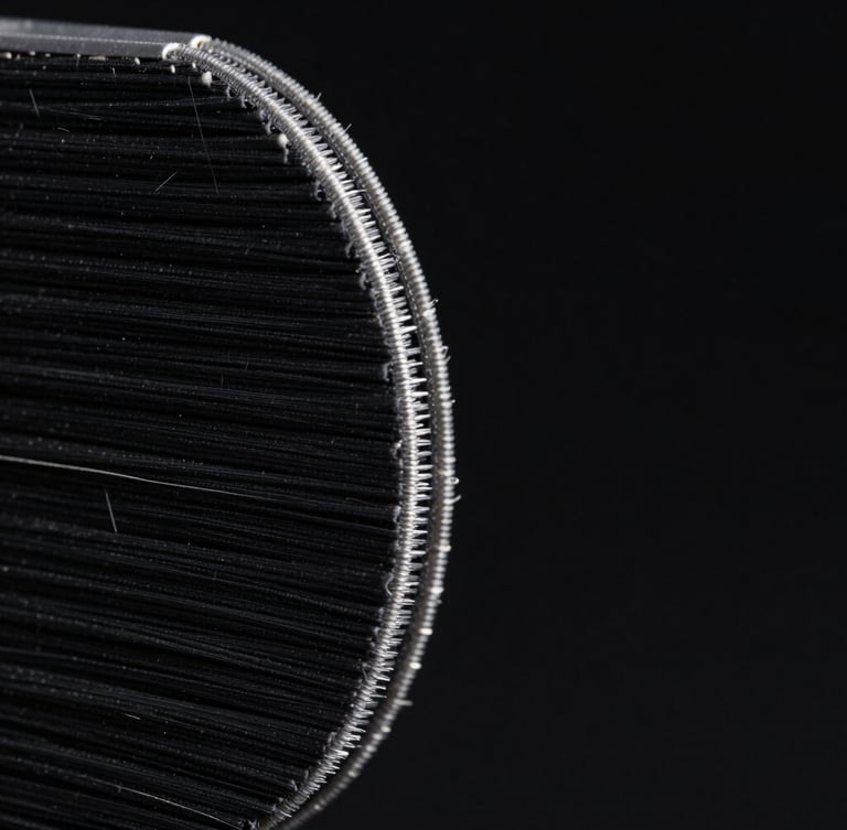 Extreme macro close-up of raw black aramid fiber case edge, sharp rim lighting, deep black background, ultra-detailed studio product photography