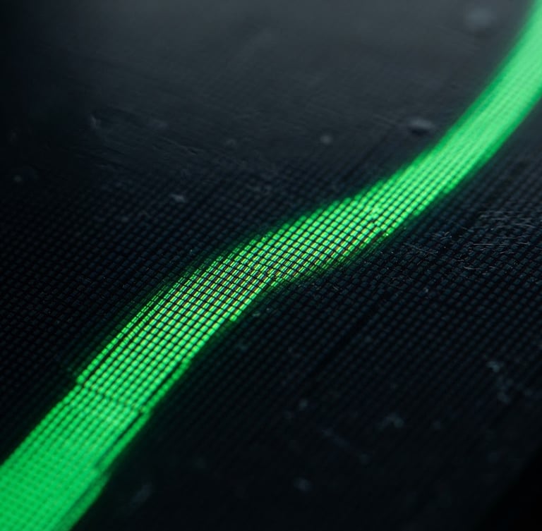 Macro close-up of a modern Android device screen displaying a fluid, high-framerate UI transition in neon green, sharp focus on pixels, moody studio backlighting, dynamic diagonal framing.