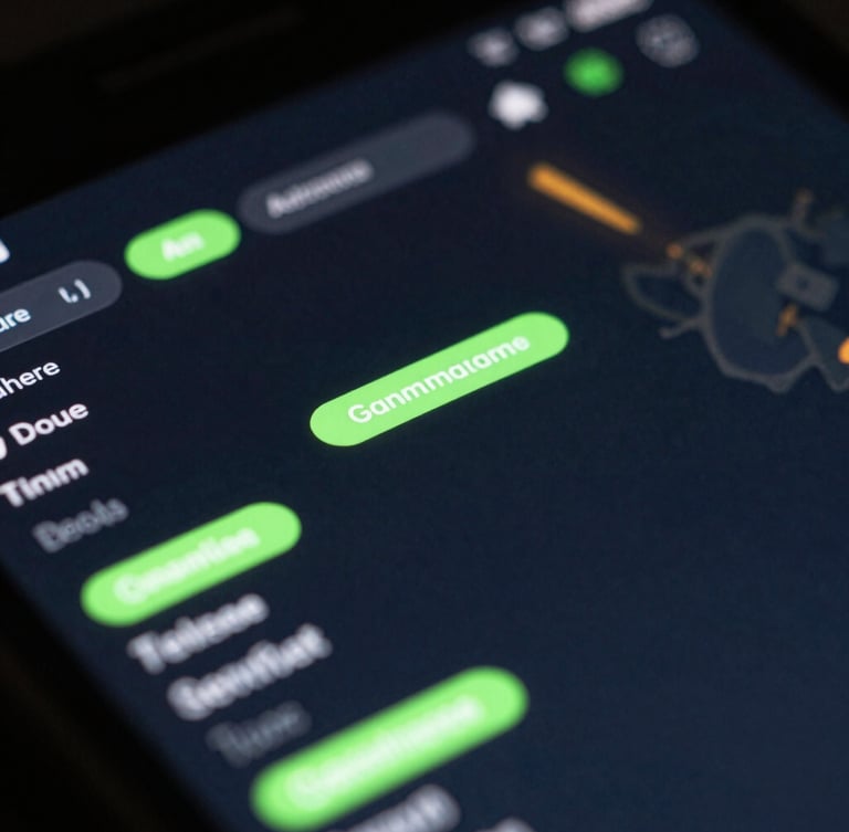Extreme close-up macro shot of an Android device screen displaying a high-framerate action game, fluid UI transitions, neon green highlights, moody studio lighting, dynamic diagonal framing, no text.
