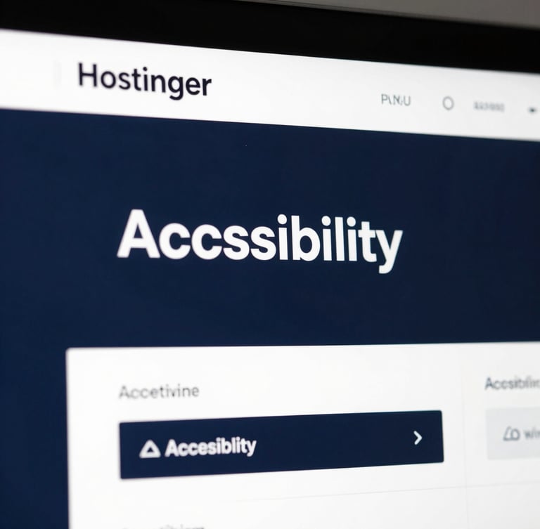 Screenshot of Hostinger website builder interface with a focus on an accessibility setting, clean high-contrast digital UI photography, crisp studio lighting, deep navy and white tones, sharp macro focus