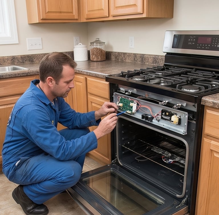 Man fixing cooking range stove in Victoria Vancouver