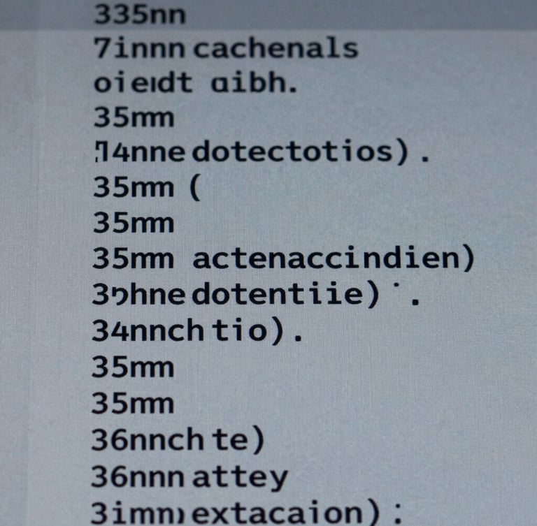 Close-up macro shot of structured clinical code on a screen, slate gray and navy tones, sharp focus, 35mm