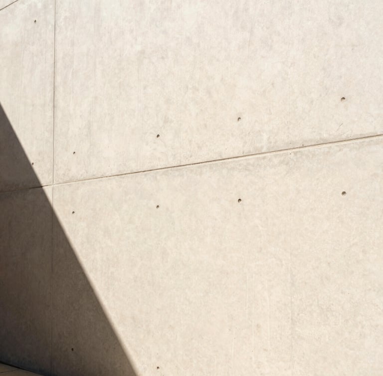 Extreme close-up of a flawless paint finish on a modern architectural concrete wall, crisp desert sunlight casting sharp geometric shadows, 35mm photography