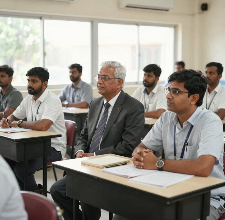 Dignified documentary shot of an educational program in Pune, active classroom setting with bright natural daylight, professional tone, 35mm lens