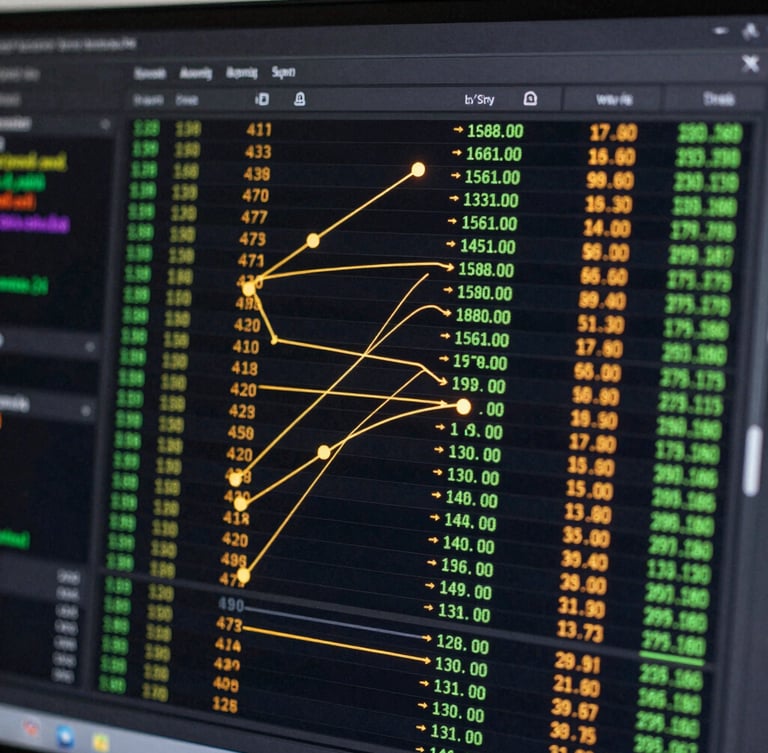 Macro perspective of a high-fidelity dark UI terminal displaying real-time transaction nodes and ledger balances, sharp golden-hour highlights mapping out data flows, depth of field.