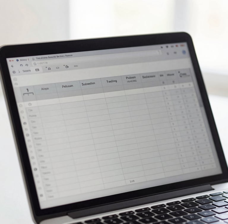 Macro shot of a high-end dark slate laptop screen showing structured spreadsheet columns, bright natural morning light, sharp focus, cool tones