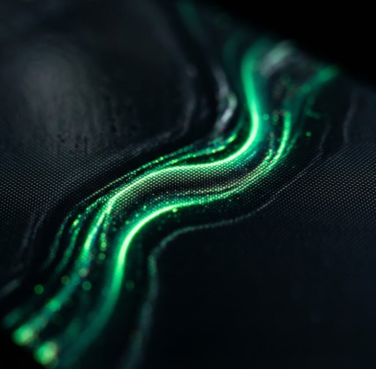 Extreme macro shot of a high-refresh-rate Android screen showing fluid UI transitions, neon green rim lighting cutting through deep shadows, shallow depth of field