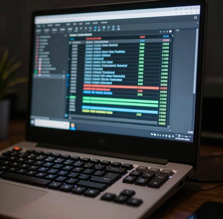 Tight macro shot of a terminal window displaying a real-time model evaluation log, cool-toned screen glow illuminating a mechanical keyboard in a dark room.