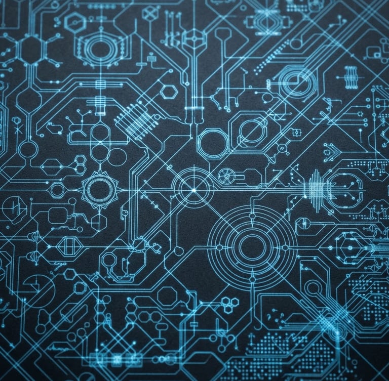 Macro close-up of a complex quantum architectural blueprint, sharp azure laser light paths, dark slate background, high contrast, sterile, 35mm