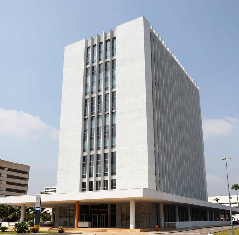 Modern city hall building exterior in Brazil, clean architecture, bright daylight, professional municipal setting