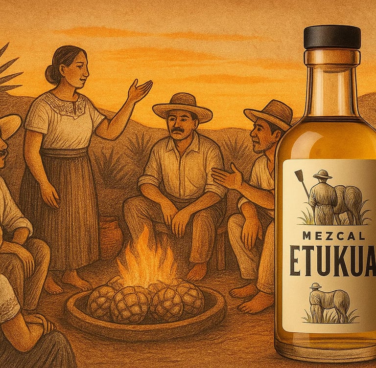 Grupo comunitario reunido alrededor de palenque compartiendo conocimientos