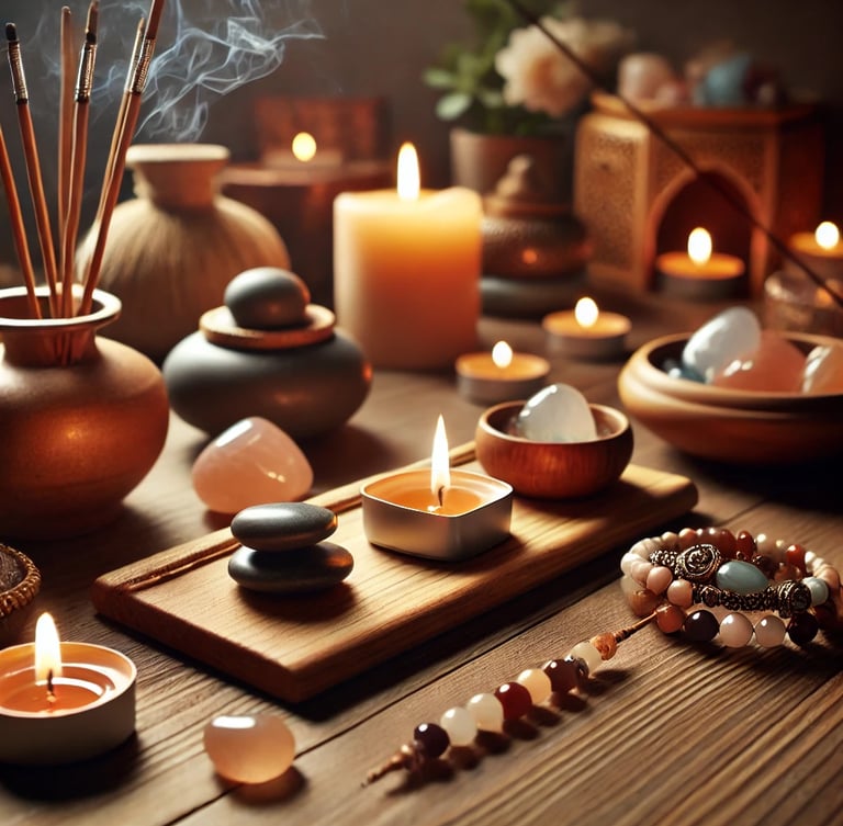 a table with candles and candles on it