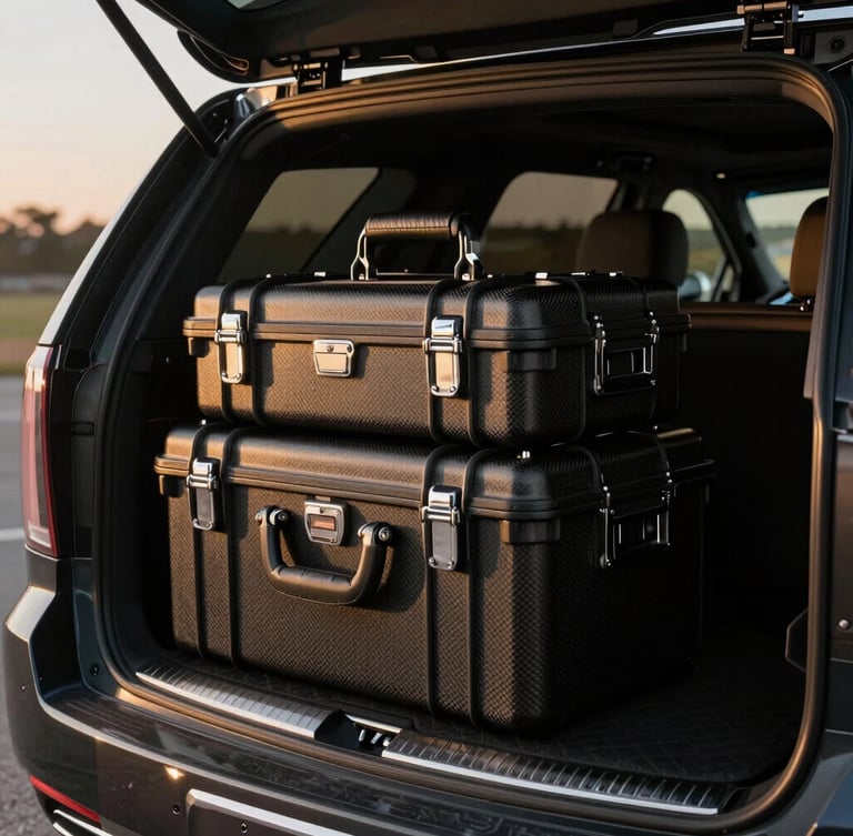 Durable black carbon fiber hard shell storage case with digital security lock and metal reinforced corners.