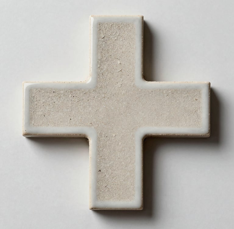 Macro architectural studio shot of a high-density porcelain tile cross-section, showing uniform glaze thickness and dense vitrified clay core under crisp cool lighting.