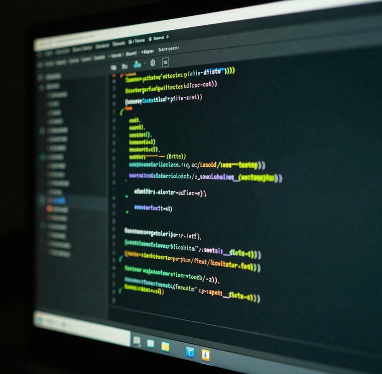 Extreme close-up of a high-end monitor displaying structured Kotlin code, moody low-key lighting with cybernetic lime accents, high-contrast 35mm photography.