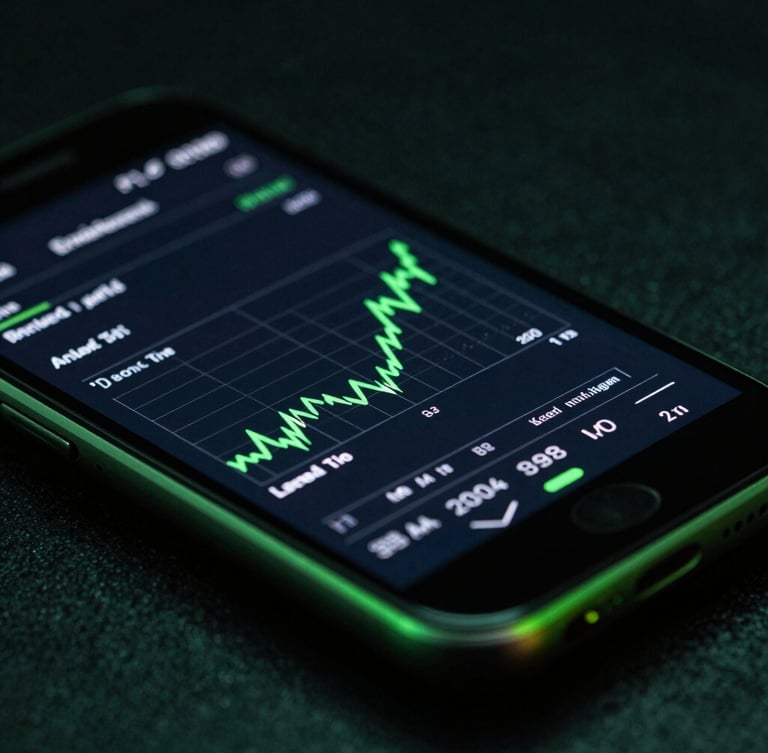 Macro shot of a developer analyzing frame-time metrics on a physical Android device, low-key lighting with cybernetic green accents, high-contrast 35mm