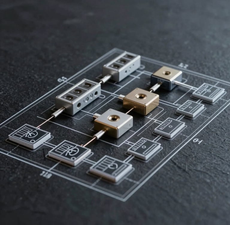 Detailed technical blueprint diagram of high-availability system architecture, clean white lines on dark slate background.