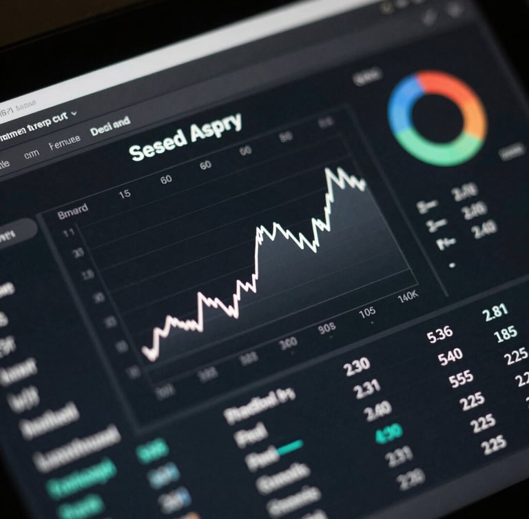 Extreme close-up of a high-end dark UI screen displaying technical analytics and clean typography, sharp reflective highlights, low-key dramatic side-lighting, 3:4 portrait aspect.