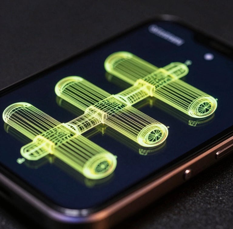 Extreme close-up of a physical Android test device screen displaying smooth 120Hz vector rendering pipelines with cyber-lime wireframe overlays, low-key studio lighting with sharp colored rim lights.