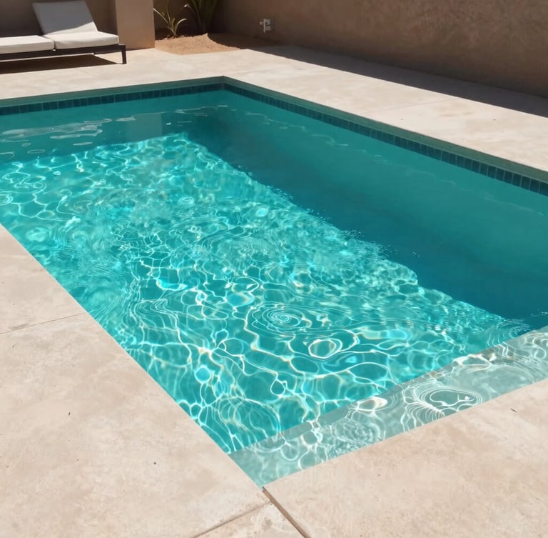 Vivid turquoise swimming pool in a modern Scottsdale backyard, clean concrete decking, warm desert sunlight, sharp focus, 35mm
