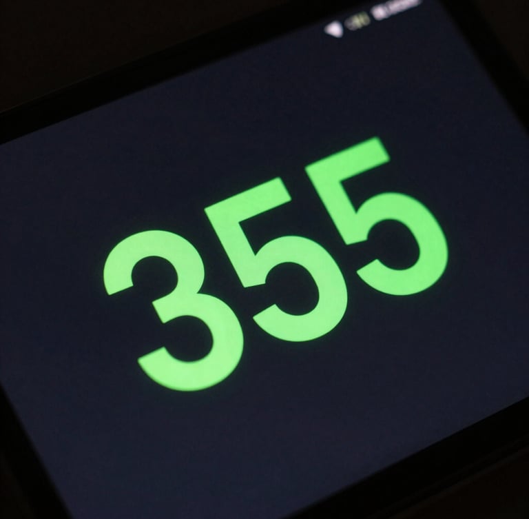 Extreme macro close-up of a premium Android hardware screen displaying a custom launcher UI with neon green glowing typography on a deep charcoal background, dark-room lighting, high contrast, 35mm