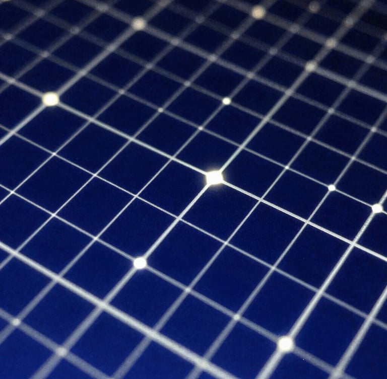 Macro close-up of a high-contrast abstract data visualization with glowing silver coordinates on a deep cosmic blue field, 35mm photograph